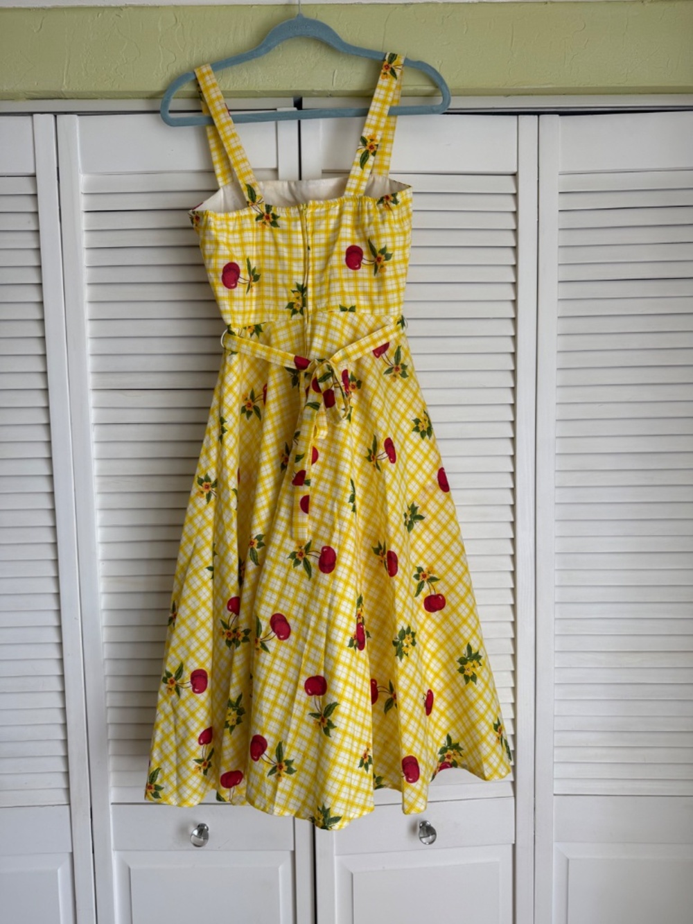 Stop Staring! yellow gingham & cherry pattern dress, size S, retro rockabilly - Picture 3 of 8